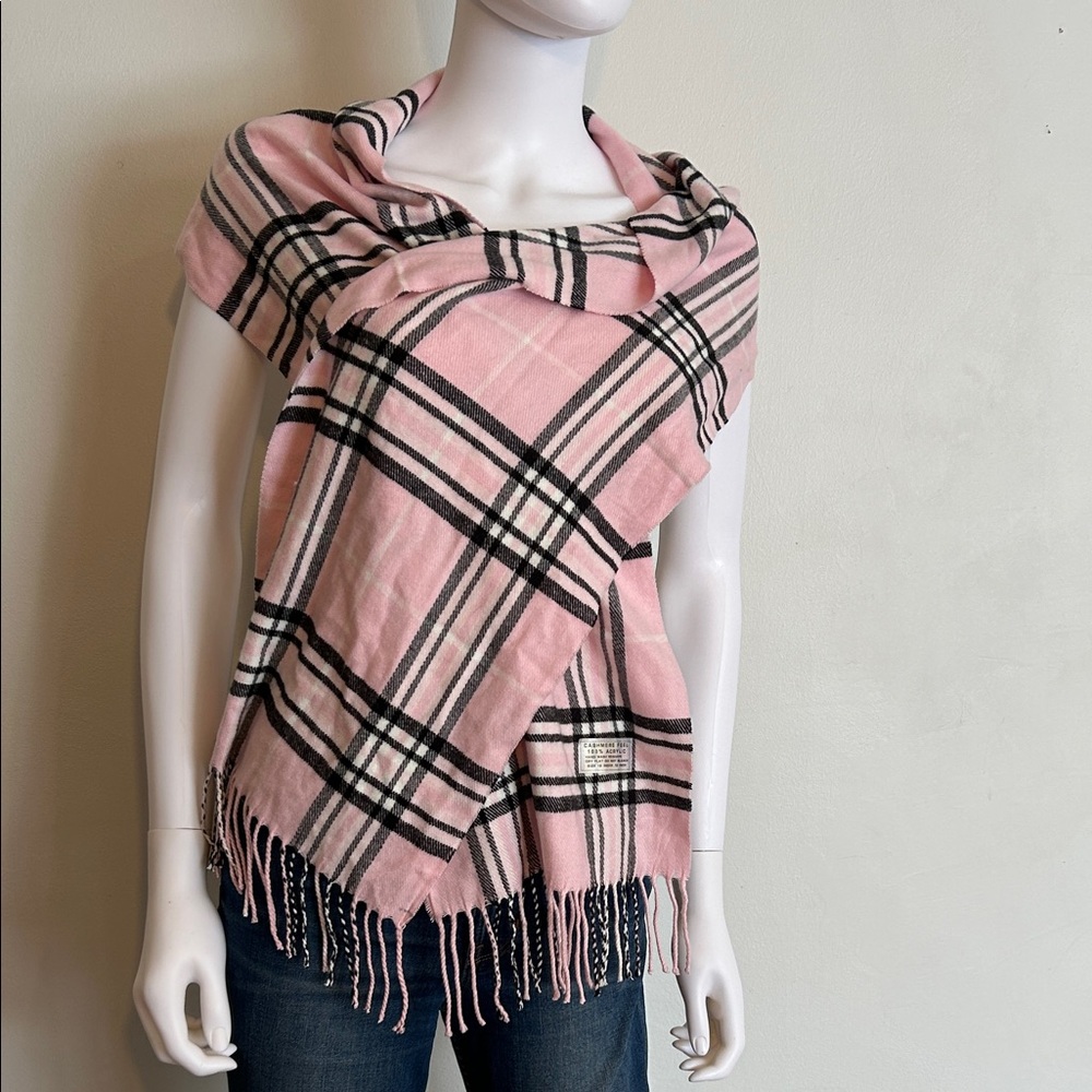 Pink and Black Plaid Scarf